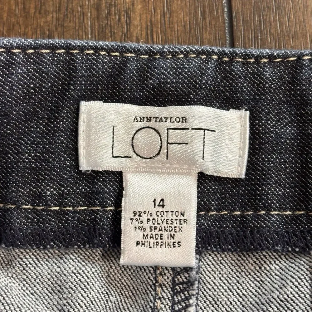 Ann Taylor Loft Women's Dark Wash Blue Denim Wide Hem Skirt Size 14 NEW!